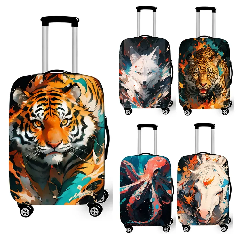 Funda de equipaje con salpicaduras de pintura, Tigre, Lobo, caballo, pulpo, para viaje, funda protectora para maleta de 18-32 pulgadas, cubierta elástica para cubierta de carrito