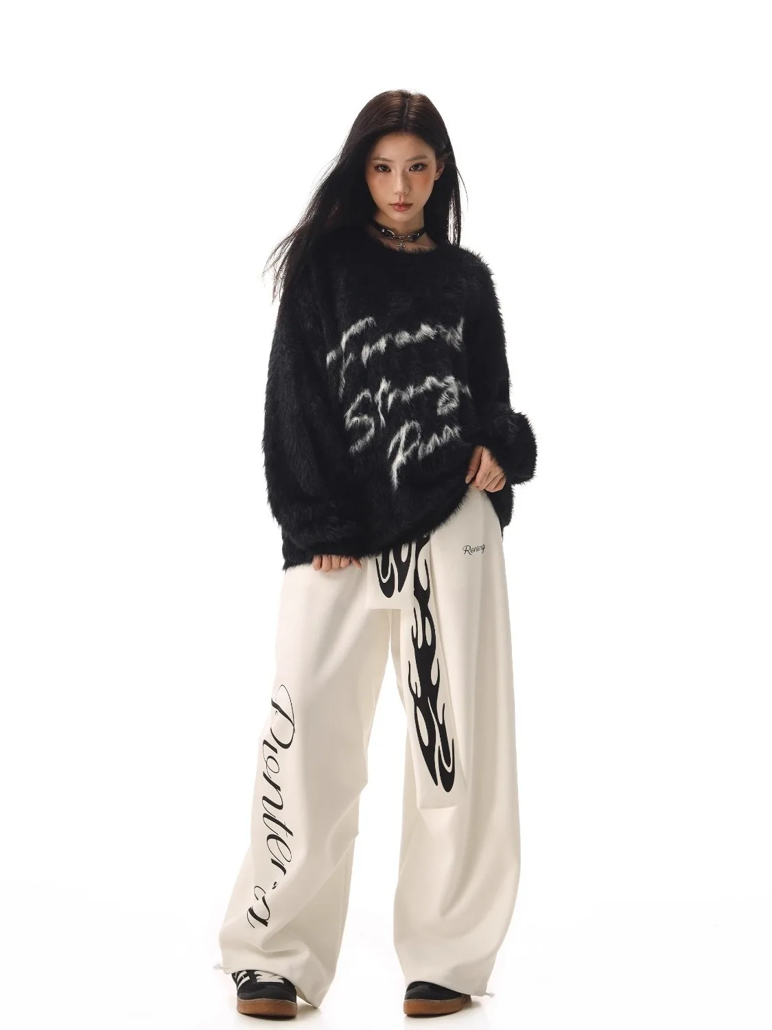 

Retro American Bla Lazy Sle Letter Embroidery INS Sweater Couple Casual Loose Trendy Winter Knitted Pullover for Men And ...