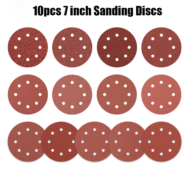 10PCS 7 Inch 180mm Sanding Discs Sandpaper Hook and Loop Abrasive Paper Assorted 60-600 Grits for Sanding Polishing