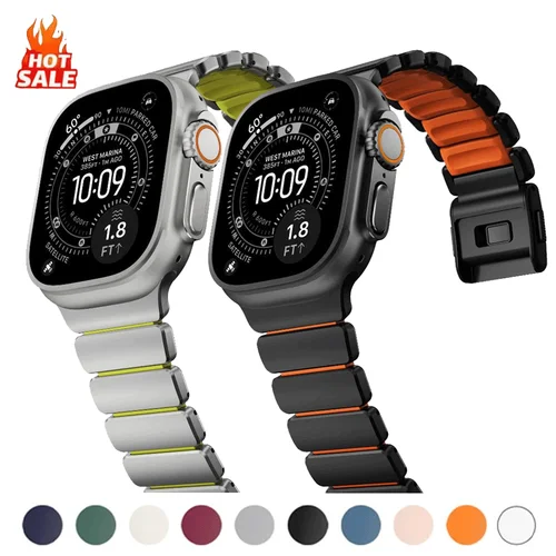 Correa de goma de titanio de lujo para Apple Watch, banda magnética de 49mm, 46mm, 45mm y 44mm para iWatch Series Ultra 11 10 9 8 7 6 SE 5 4 3 2