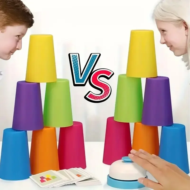 Cups Stacking Tower Game Set for Kids Educational Logic Training Interactive Color Cognition Toy Strategy Games for Party Fun