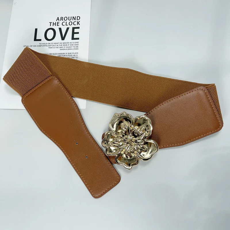 الغربية مطاطا زهرة الديكور بو الجلود النساء حزام الخصر فساتين راقية معطف حزام عريض للسيدات #4