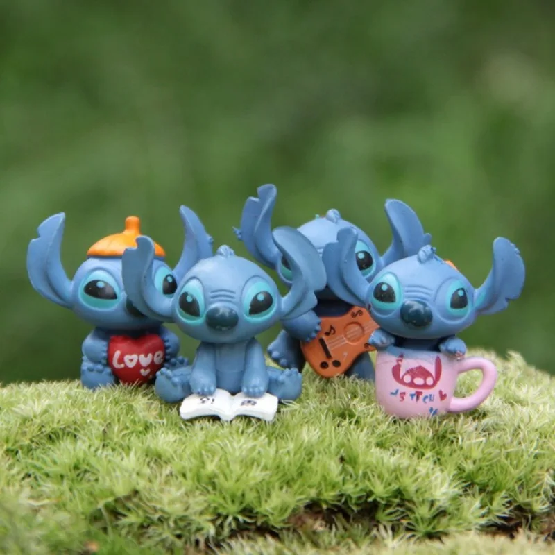 

4pcs Disney Lilo & Stitch Dolls Decoration Anime Action Figure Toys Q Figurals Car Desk Decoration Model Children Birthday Gifts