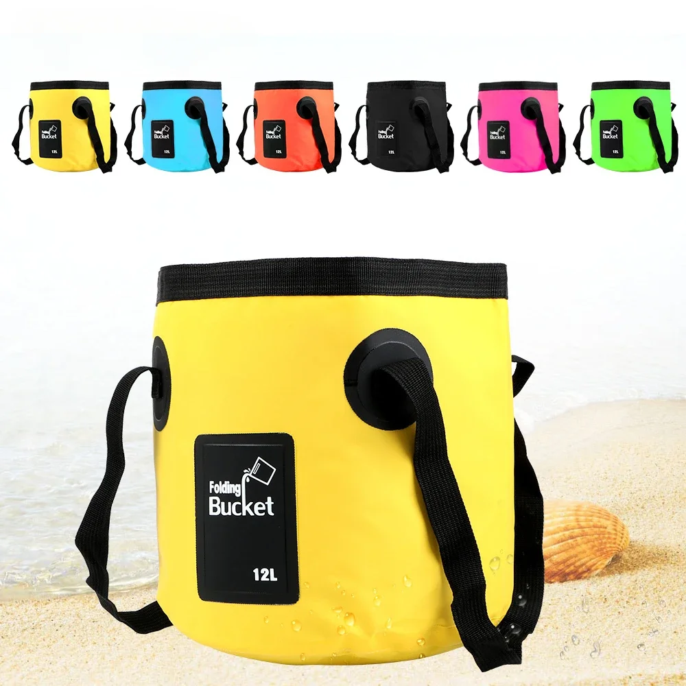 Cubo portátil de almacenamiento de agua, bolsa impermeable plegable para pesca, Camping, senderismo, viajes al aire libre, 12L