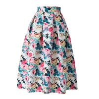 Flower Floral Painting Elegant Chic High Waist Ball Gown Loose Women's Skirt Knee-Length Long Skirts For Women Clothing Fashion