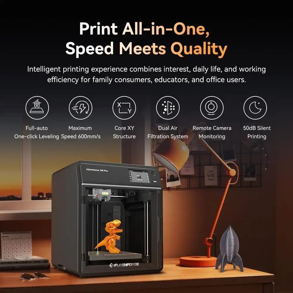 Adventurer 5M Pro 3D Printer, One-Click Auto-Printing Max 600mm/s High-Speed with 0.4/0.6mm Nozzle Bundle, CoreXY Structure & Si