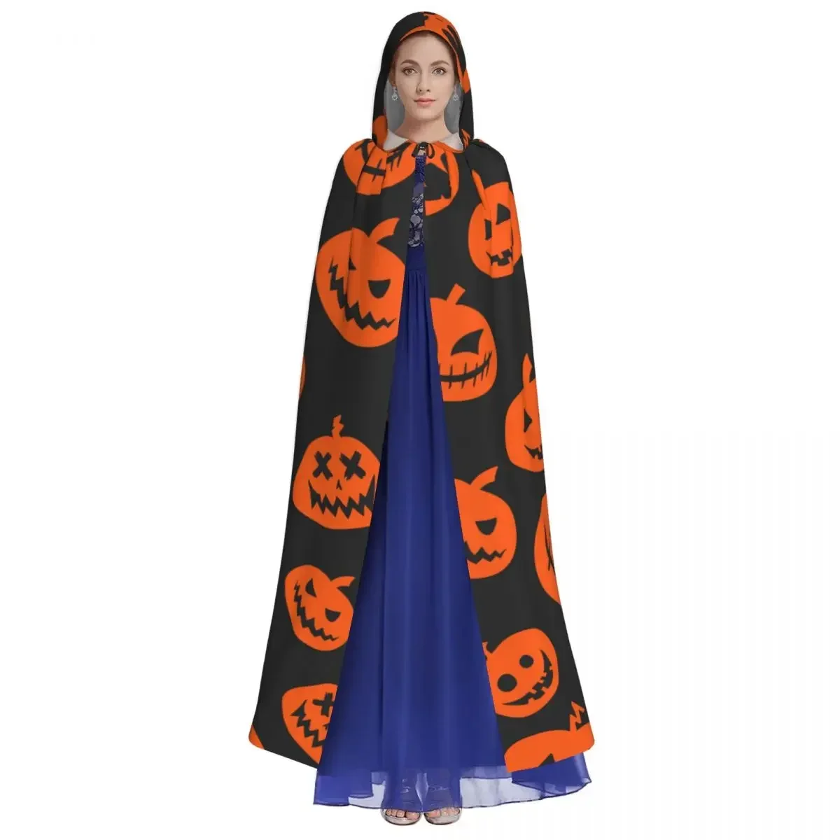 Adult Vampire Cape Hooded Robe Halloween Pumpkin Illustration Halloween Full Length Cosplay