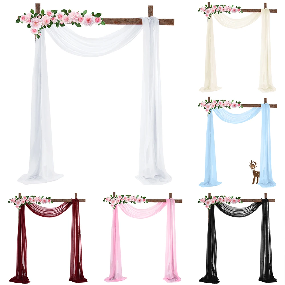 9.8/18 Ft Wedding Arch Drapping White Chiffon Sheer Curtain Pink Blue Backdrop Curtain Drapery Ceremony Reception Party Decor