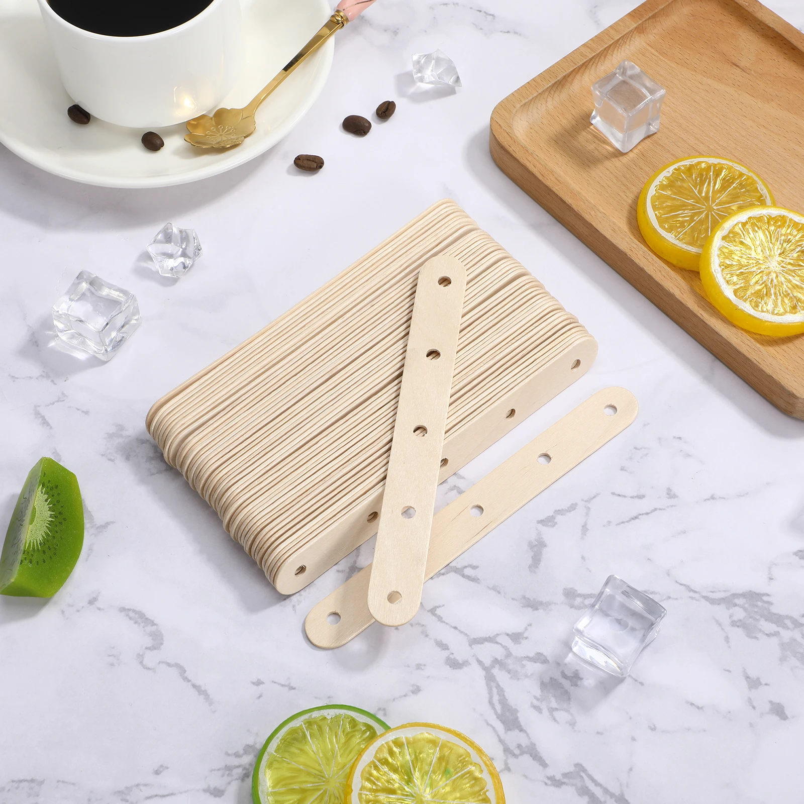 

100pcs Ice Pop Sticks Natural Wood Popsicle Sticks With Holes For Diy Craft Painting Waxing Homemade Ice Cream Bars Craft