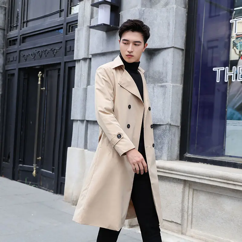 

Men's Solid Color Plus Size Trench Coat Loose Fit Long Single Breasted Windbreaker Jacket Button Overcoat Men Clothing A101