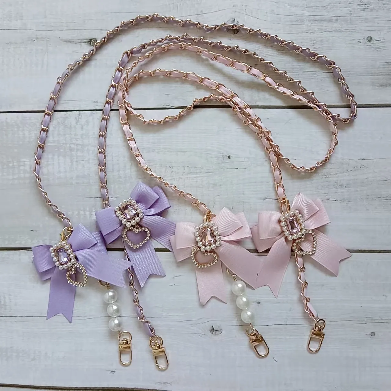 Jirai Kei Y2K Girl Bag Strap Bow Rhinestone Heart Pendant Keychain Phone Case Strap Women's Bag Chain Sweet Bag Accessories