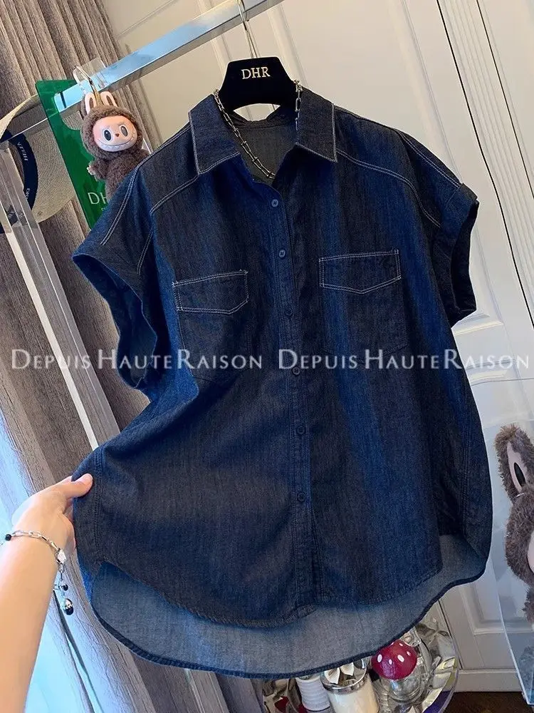 Women Flying Sleeve Denim Shirt Chemise Femme Summer Shirts & Blouses Blusas Mujer Рубашка Camisas Women