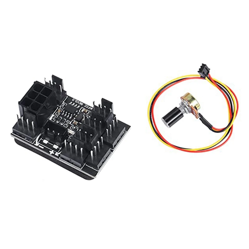 

3 Pin 4 Pin Fan Adapter PWM PC Chassis Cooling Fan Hub Governor 8 Way Splitter 12V Speed Controller with 6Pin Power Port