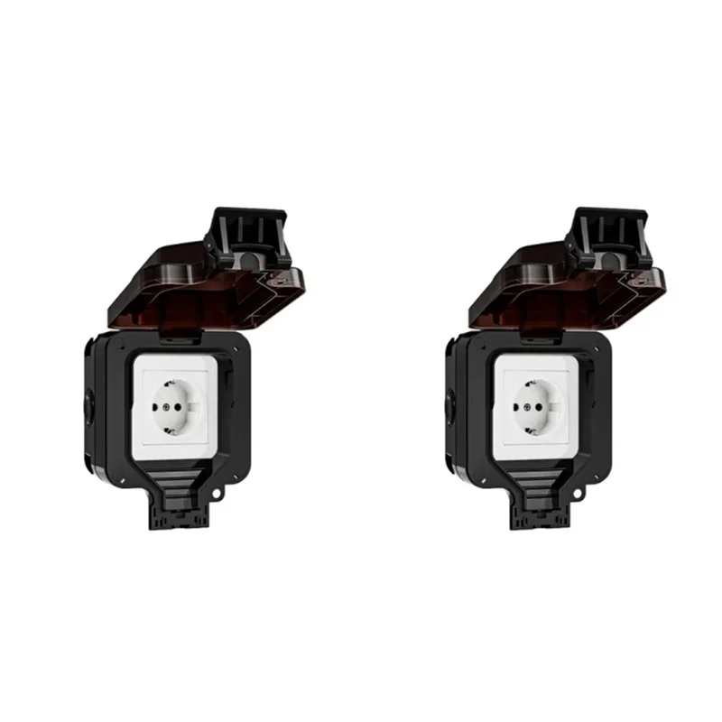 

【BRILLIANT 】2X IP66 Waterproof Socket 220V Black Wall Plug Power With Built-In Switch Electrical EU Home Appliance(A)