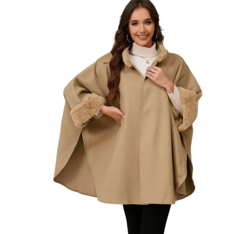 Ponchos femininos vintage com pelúcia para cardigã solto para estação