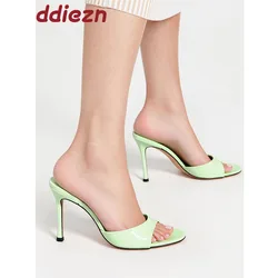 Women Pumps Casual Heeled Slippers Fashion Round Toe Female Footwear Slides Ladies Thin High Heels Shoes