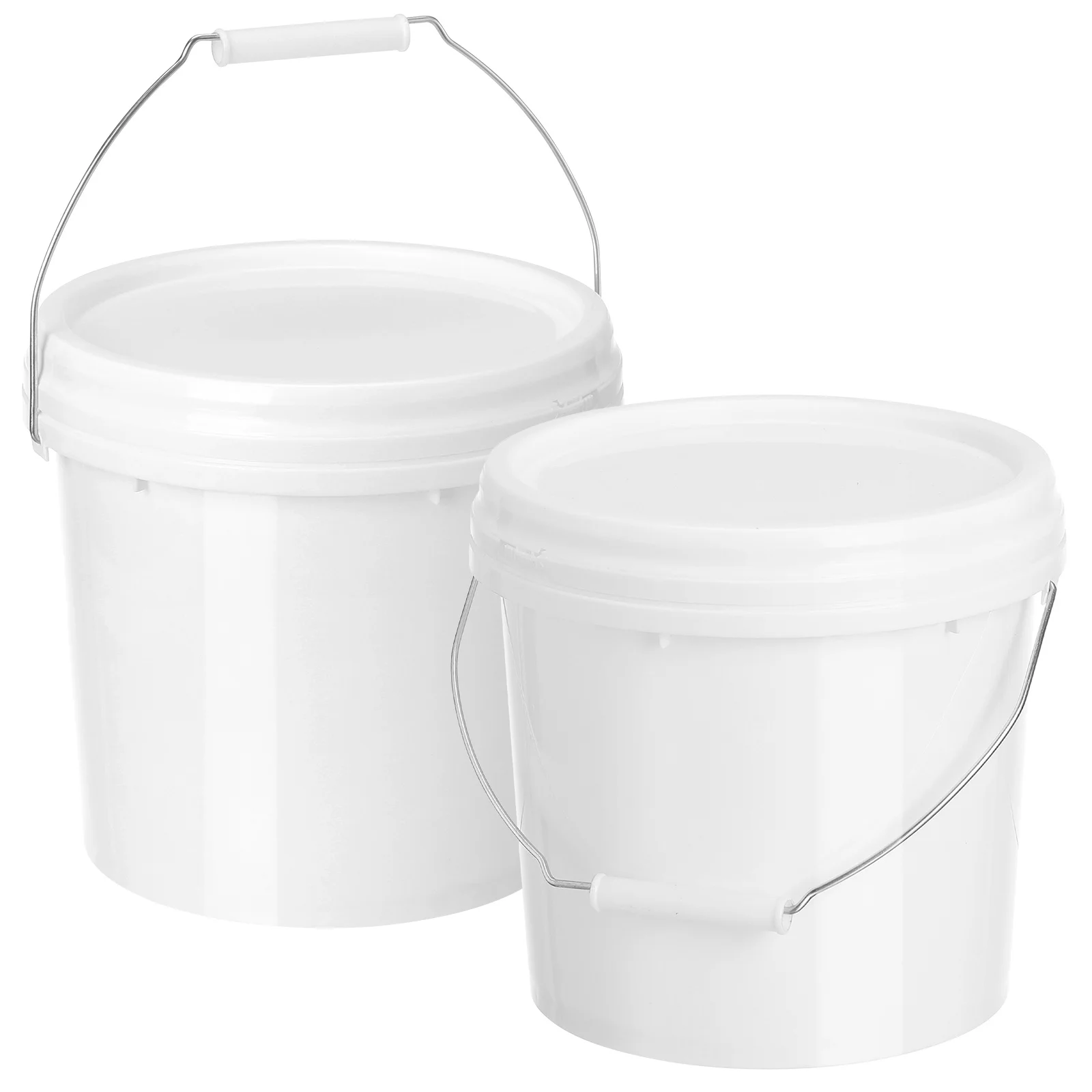 

2Pcs 5L White Plastic Pail Durable Lightweight Easy Carry for Water Paint Pet Food Storage Round Buckets Pail Water Bucket