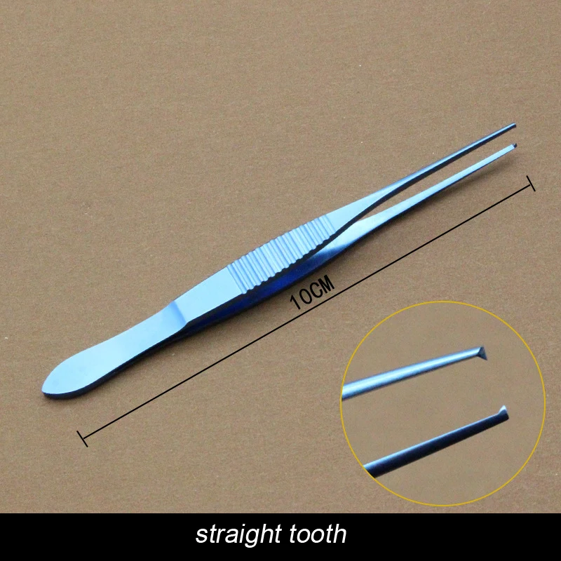 1pcs Teethed Tissue Forceps Tweezers Serrated Tips Stainless steel Plastic Eye Surgical Instrument