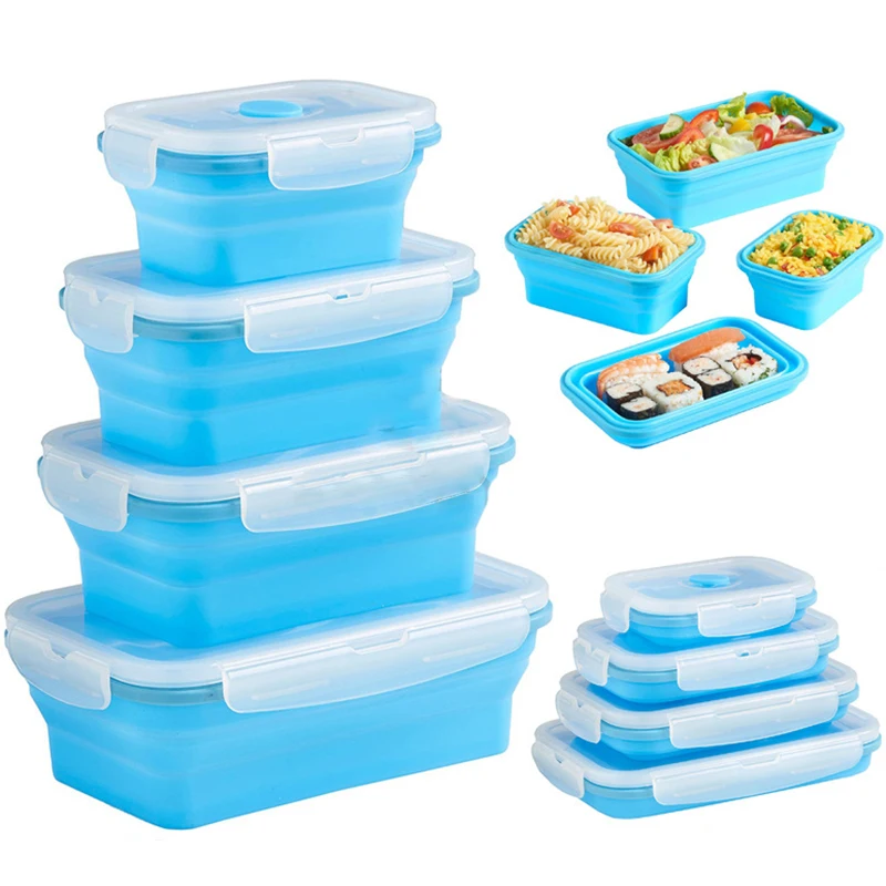 Silicone Lunch Box Portable Bowl Colorful Folding Food Container Lunchbox 350/500/800/1200ml Eco-Friendly