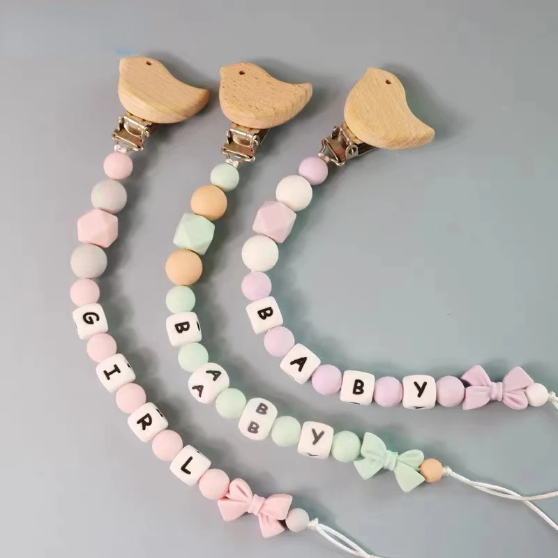 INS Nordic Baby Pacifier Clip Personalize Name Custom Bird Dummy Nipple Holder Chain Soother Chew Toy Teether Babies Accessories