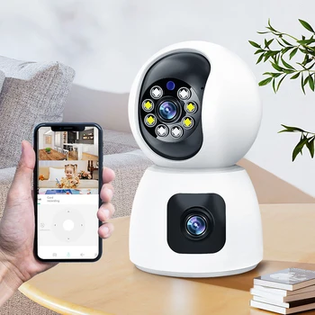 듀얼 렌즈 베이비 모니터, 컬러 나이트 비전, 인간 자동 추적 비디오, 스마트 홈, 2.4G, 300W, 320 ° 각도, 와이파이 카메라