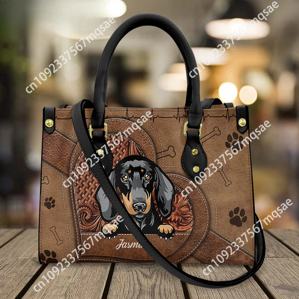 Tas bahu kulit untuk wanita unik lucu Dachshund gambar anjing tas tangan kasual tas Totes mewah bermerek desain