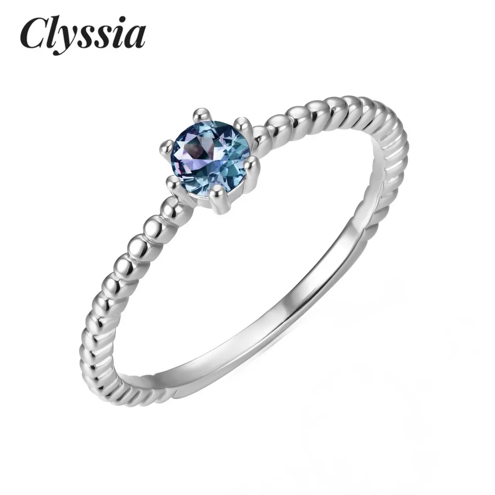 

CLYSSIA стерлингового серебра 925, изменение цвета, ювелирные изделия с драгоценными камнями, модное минималистское изящное кольцо из бисера с александритом для девочек, ювелирные изделия
