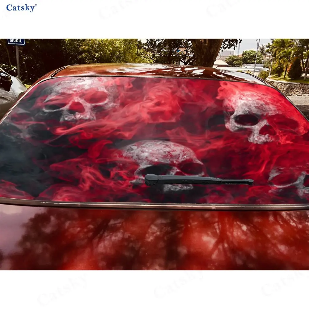ملصق نافذة السيارة الخلفي ذاتي اللصق من مادة PVC لهب الدم من Smoke Ember، سهل اللصق دون السقوط، waterp #5
