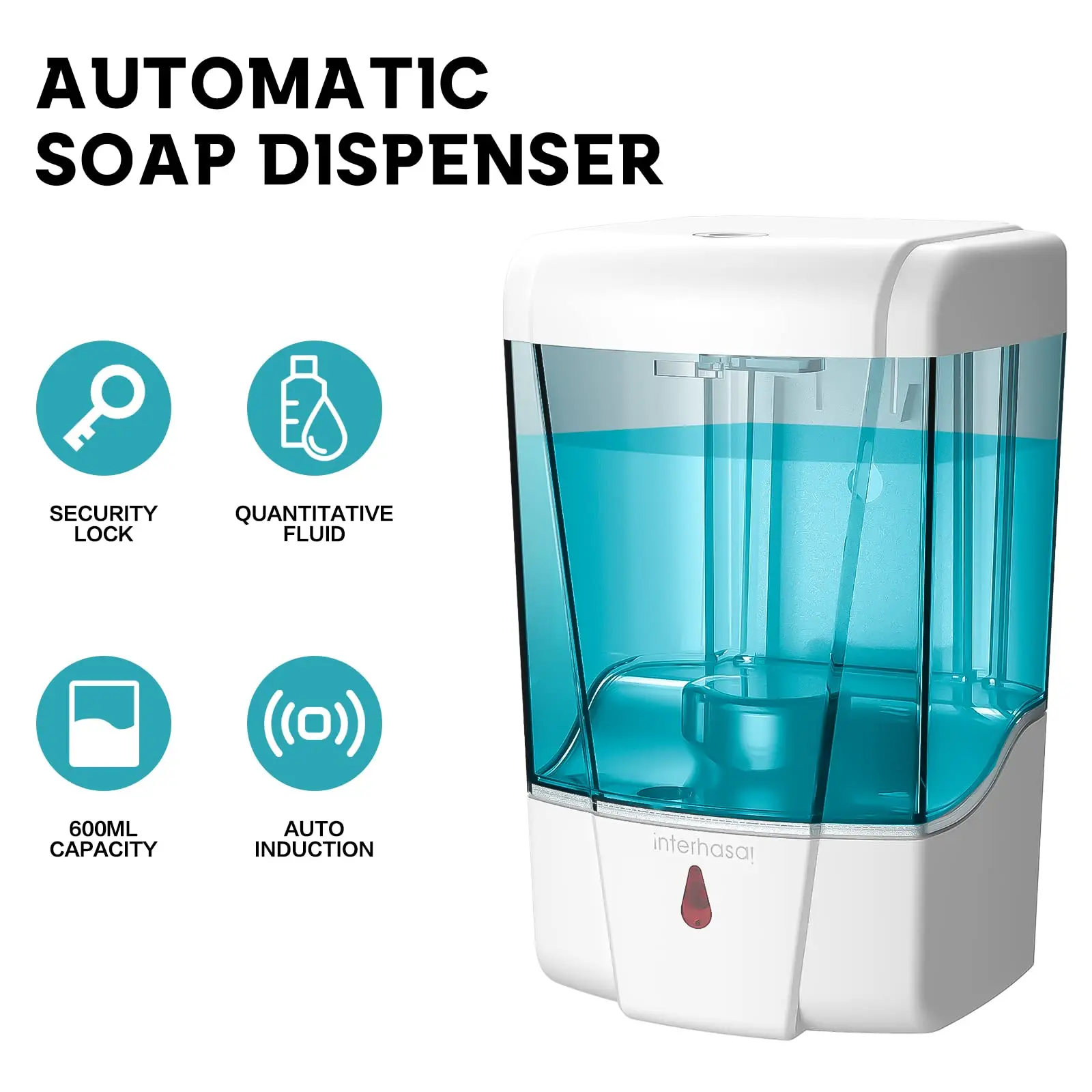 Dispenser di sapone Dispenser automatico di sapone liquido disinfettante per le mani con sensore Touchless da 600ml montato a parete per la cucina