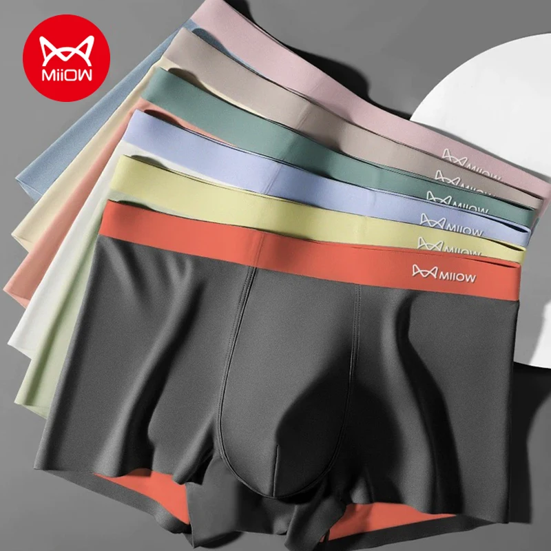 MiiOW 3Pcs Silky Ice Silk Men Underwear 100S Modal Antibacterial Men's Boxer Panties Light Breathable Man Underpants Boxershorts