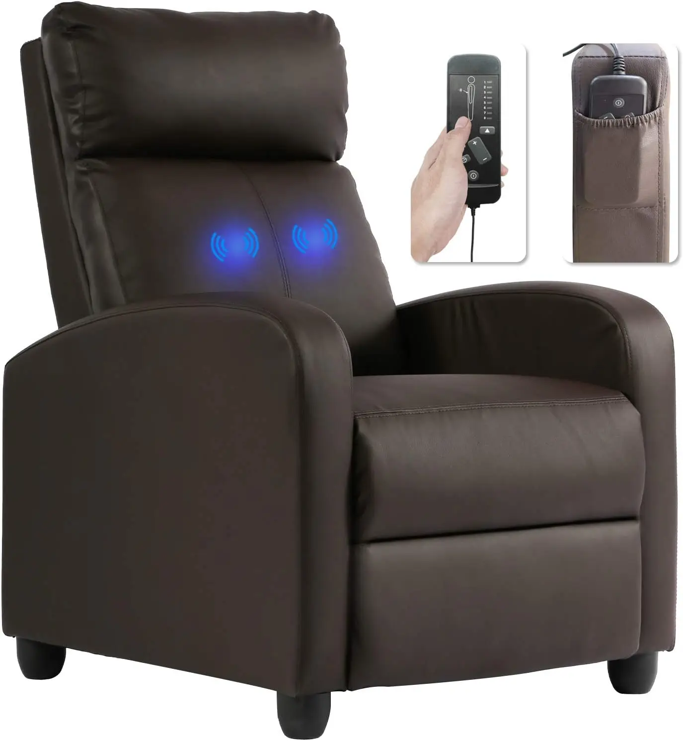 Massage Recliner Sofa Reading Chair  Single Sofa Home Theater Seating Modern Reclining Chair  with PU Leather  (Black)