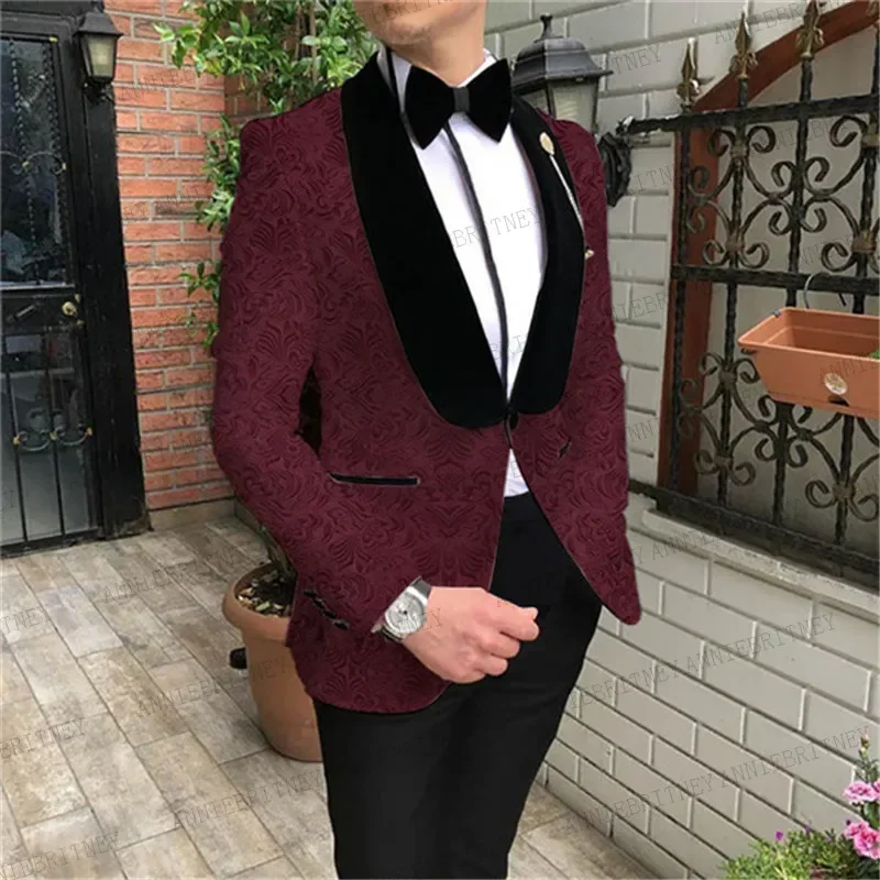 Classic Ivory White Jacquard Men Suits for Wedding Prom Dinner Tailored Large size Groom Tuxedos Slim fit Jacket with Pants 2020