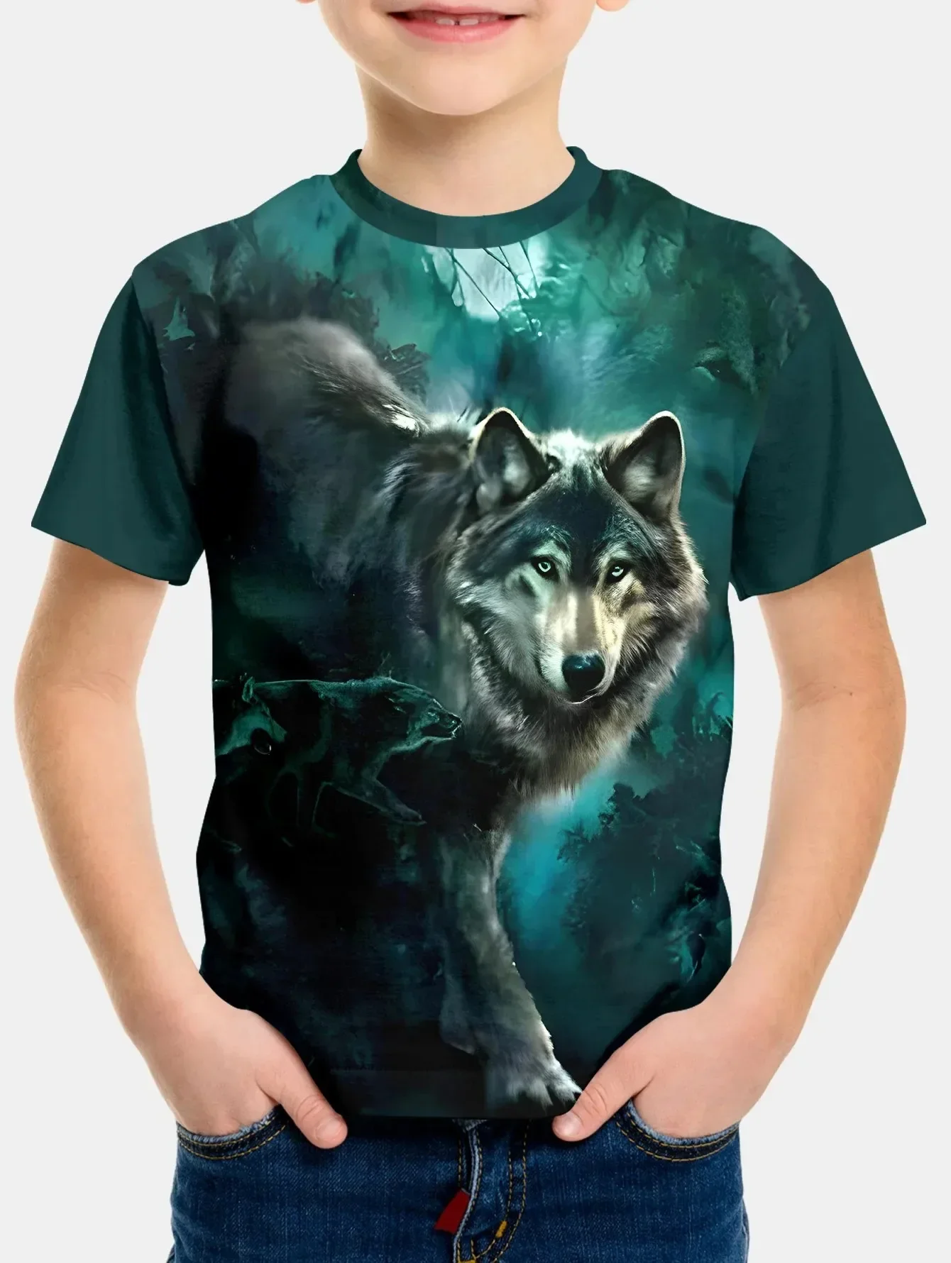 

2026 Animal Wolf Pattern 3d Printed Children's Tops Summer Boy's Round Neck Casual Short Sleeve Comfortable Kids Clothes T Shirt
