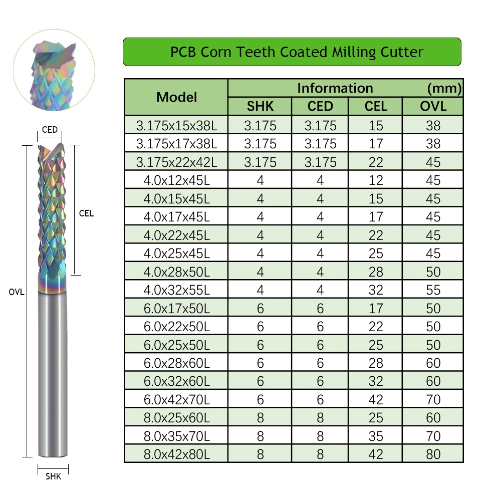 PCB Corn Endmill Carbide Milling Cutter 3.175mm 4mm 6mm 8mm DLC Coated Engraving Router Bit  For Circuit Board CNC Tool