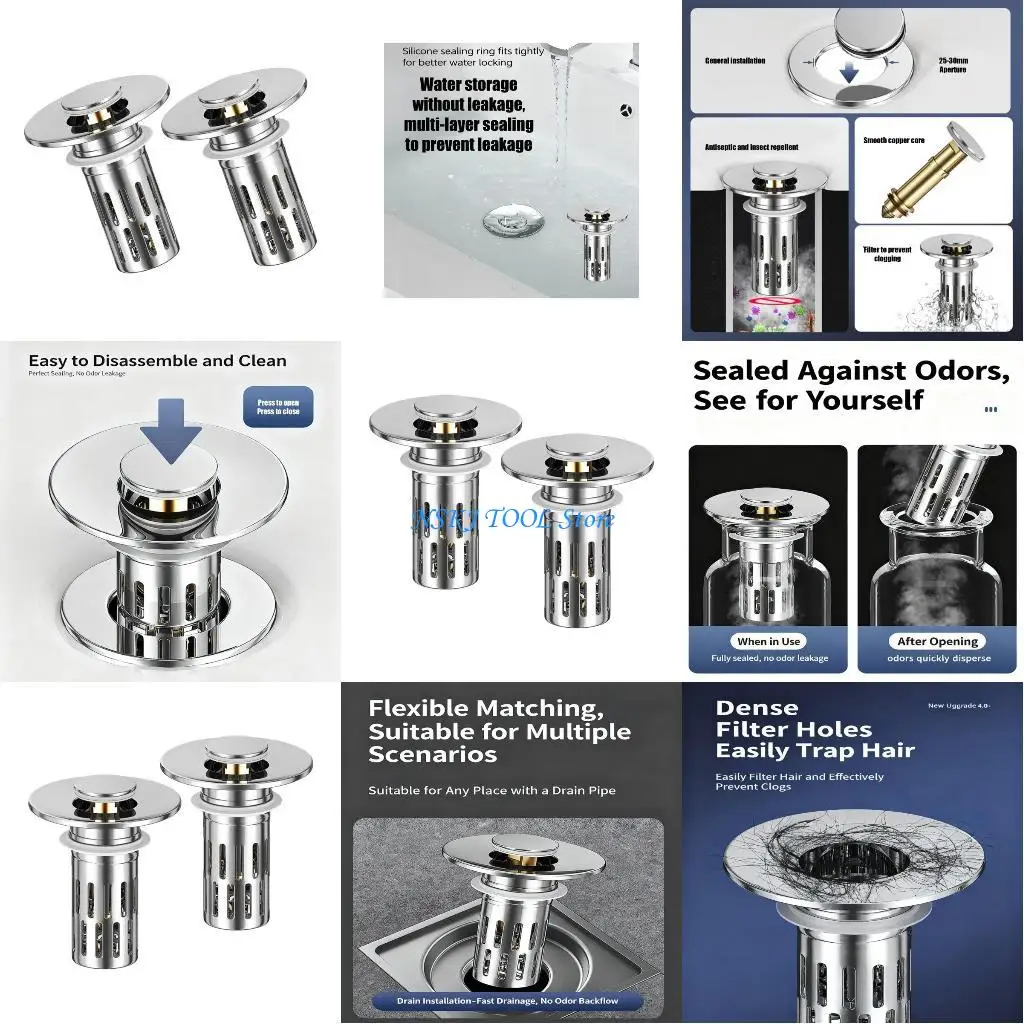 

L8RC 2pcs Metal Universals Fit Bathroom Sink Stoppers Easyly Install Simple Setups