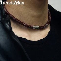 Men's Choker Necklace Black Brown Braided Leather Necklace for Men Stainless Steel Magnetic Clasp Male Jewelry Gifts UNM27A