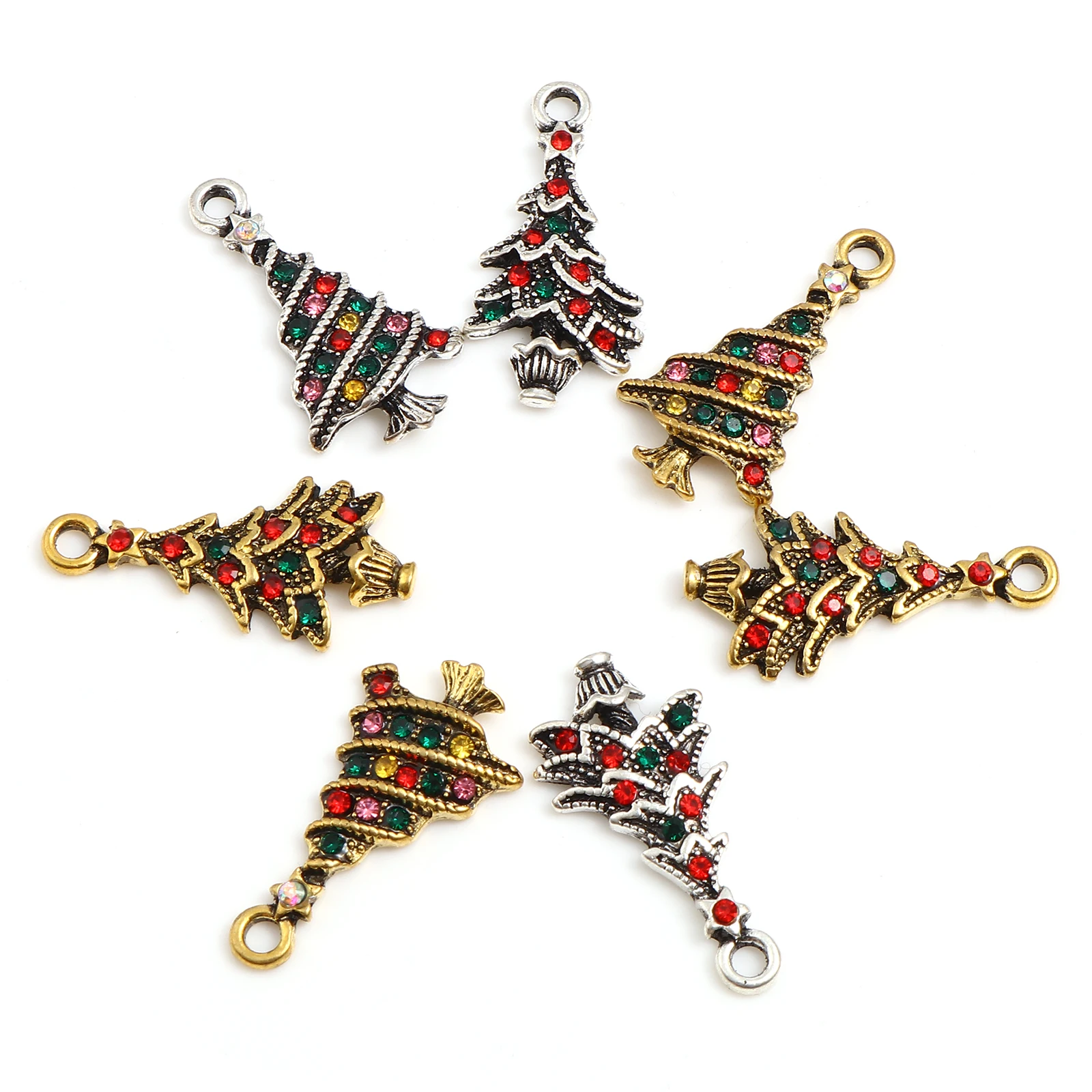 5PCs Multicolor Christmas Tree Charms Pendant Jewelry Making Rhinestone Pendant Necklace DIY Pendant Earrings Findings