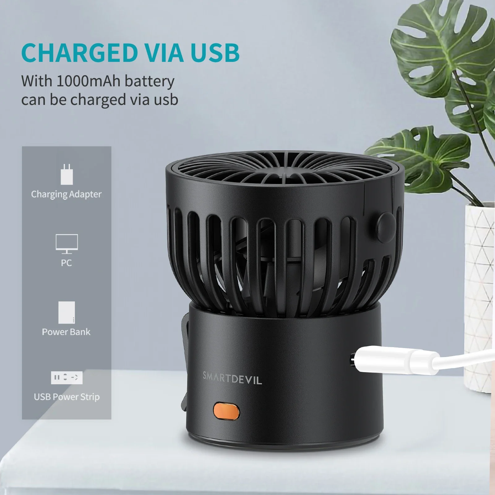 SmartDevil-ventilador portátil de mano, 1000mAh, motores duales, potente ventilador de escritorio, miniventilador para viajes al aire libre, oficina y hogar