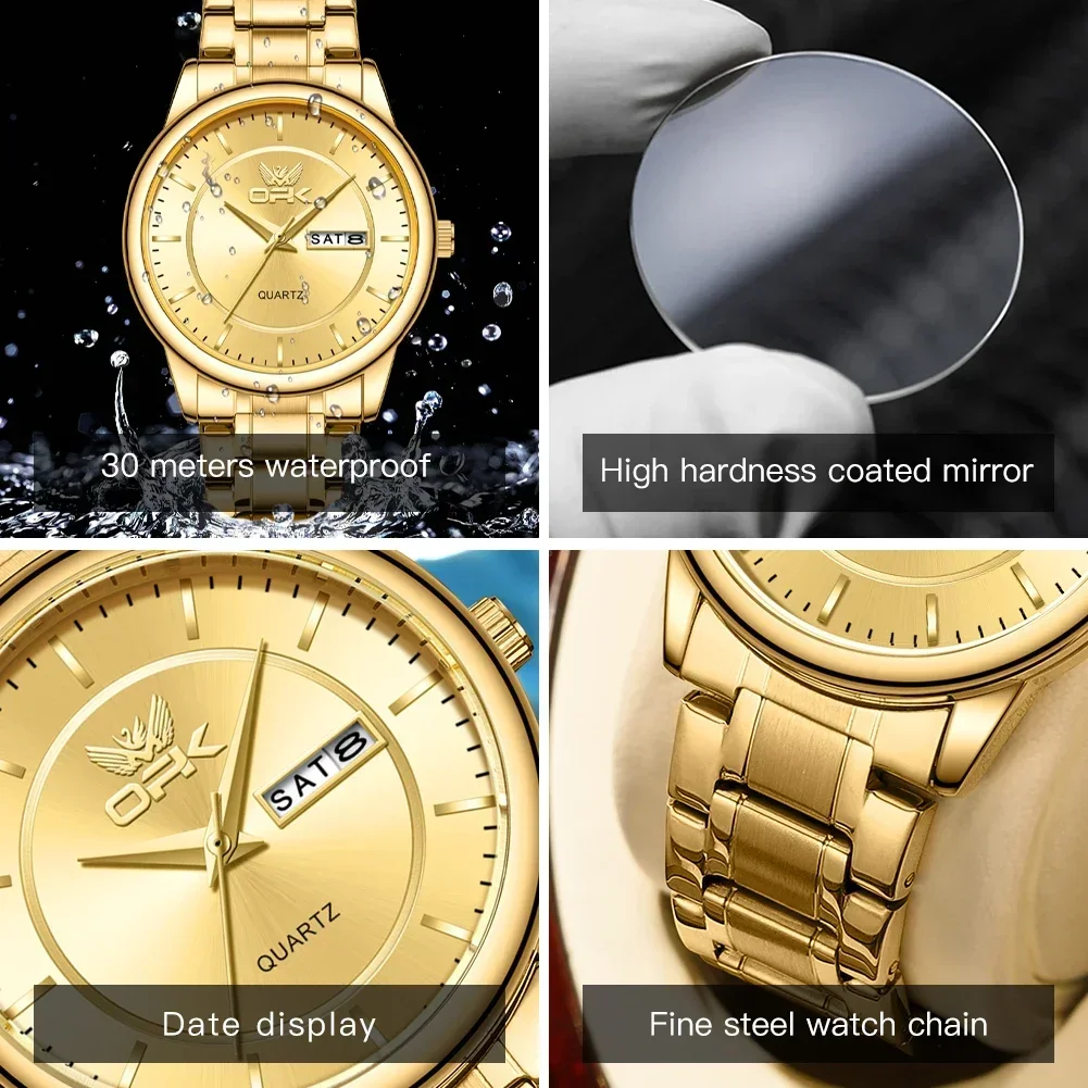 Relojes OPK 6022 para Hombre, Reloj de pulsera de cuarzo, moda informal, resistente al agua, pantalla de calendario Dual de acero inoxidable, Reloj para Hombre