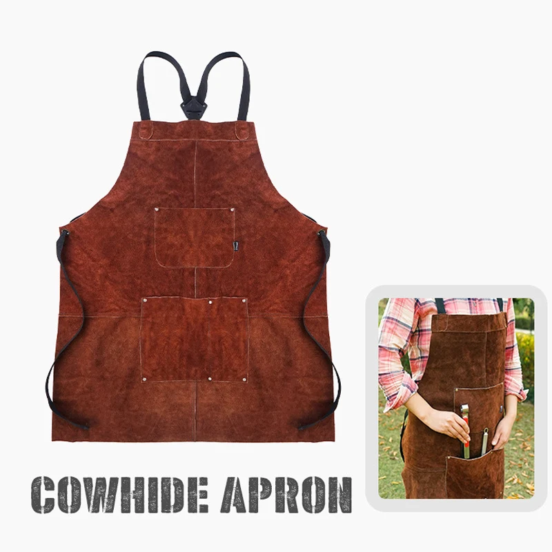 Outdoor Cowhide Apron, Camping Barbecue Apron, Men's And Women's Kitchen Wear-Resistant Work Clothes