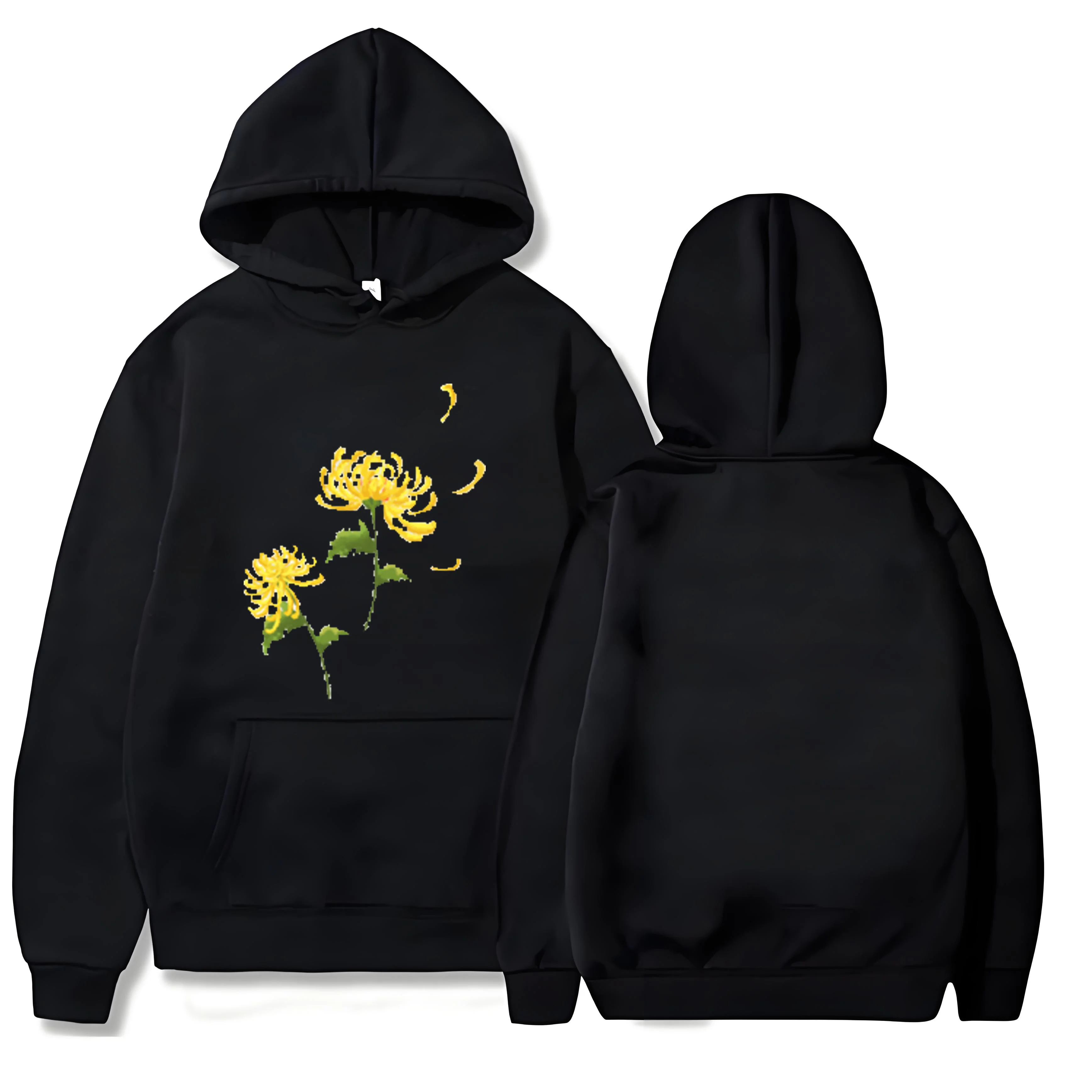 

2025 Trendy brand Y2k 330G heavy-duty hooded sweatshirt with real flower prints for both men and women's Halloween