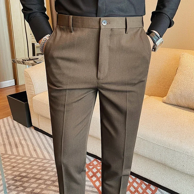 2024 Autumn Winter New Solid Color Slim Fit Suit Pants High Quality Fashion High Waisted Formal Business Casual Trousers Hommes