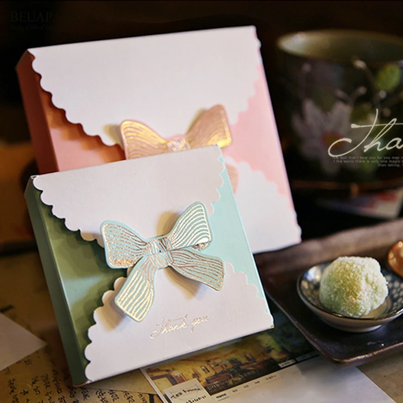 Bow Gift Candy Box DIY Vintage Wedding Decoration Baby Shower Christmas Pink Green Thank You Western Style White Cardboard Knot