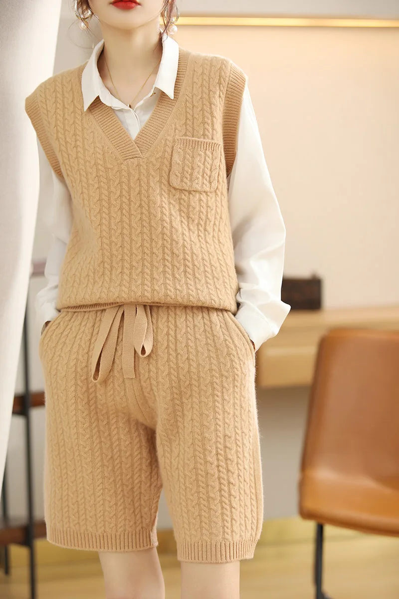 

100% Merino Wool Woolen Vest Suit Pullover Sweater Cashmere Shorts Basic Soft Fashion Clothes