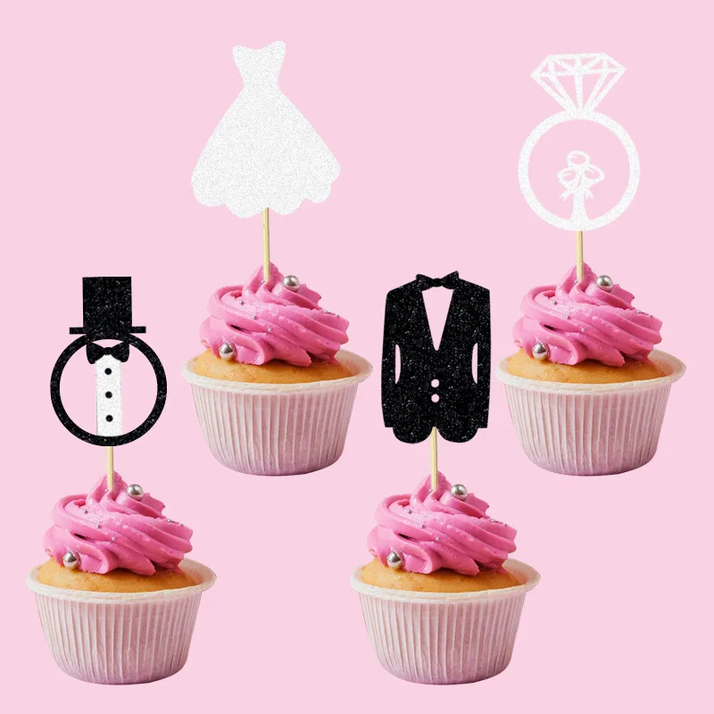 12-teiliges Set für Hochzeitskleid, Diamantring, Kuchenfüllung, Hochzeitsthema, Partyszendekoration