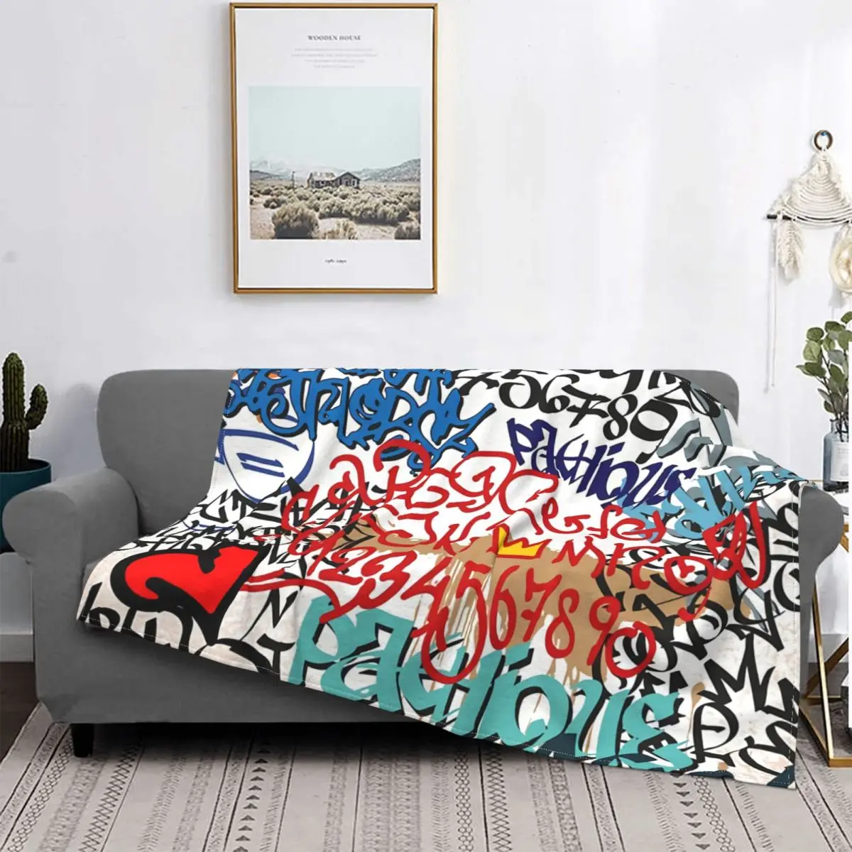 Gothic Blanket Flannel All Season Graffiti Illustration Block Street Art Thin Throw Blankets For Office Outdoor Bedspread