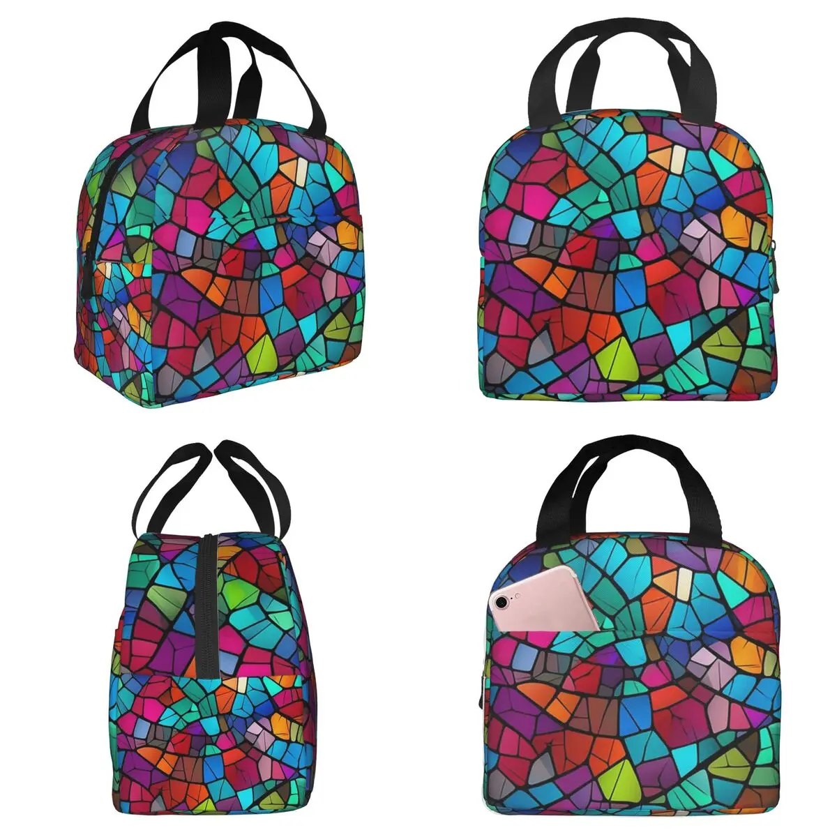 Abstract Stained Glass Tree Insulated Lunch Bag for Women Office Cooler Thermal Food Box Tote Portable Lunch Boxes Container