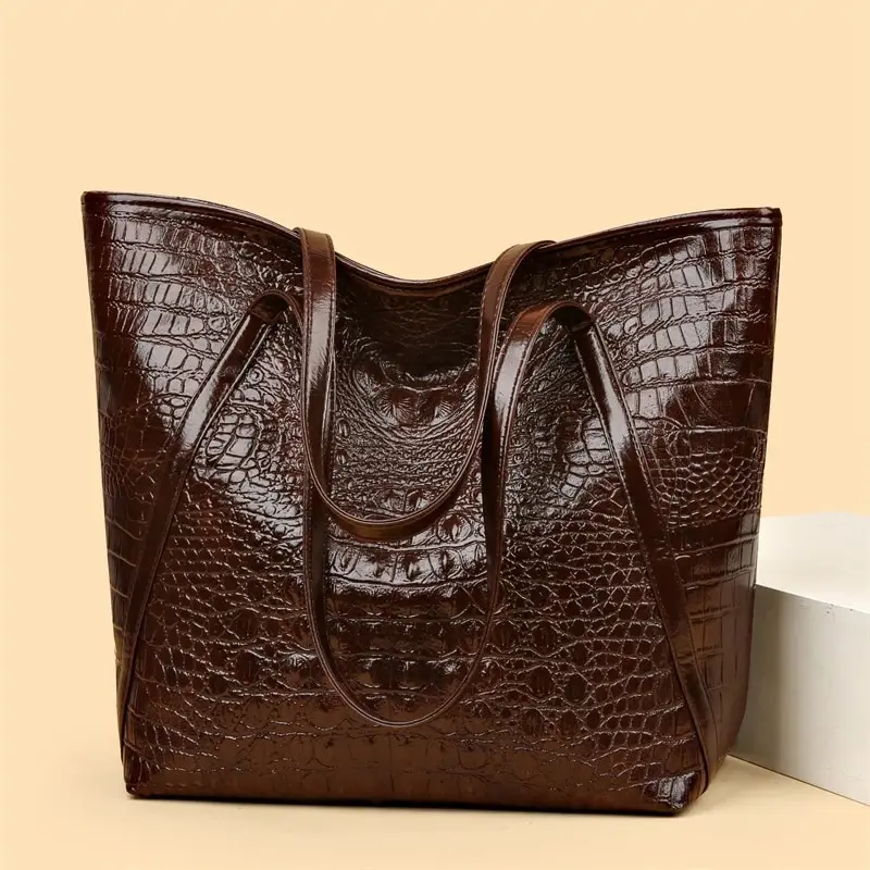 Simple And Versatile Crocodile Print Tote Bag, Large CapacityFashion Hand Bill Shoulder Women\'s Bag