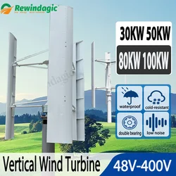 High Efficiency Low RPM 30KW 50KW 80KW 100KW 48V-380V Vertical Motor Permanent Magnet Wind Power Turbine With Grid Tie Inverter