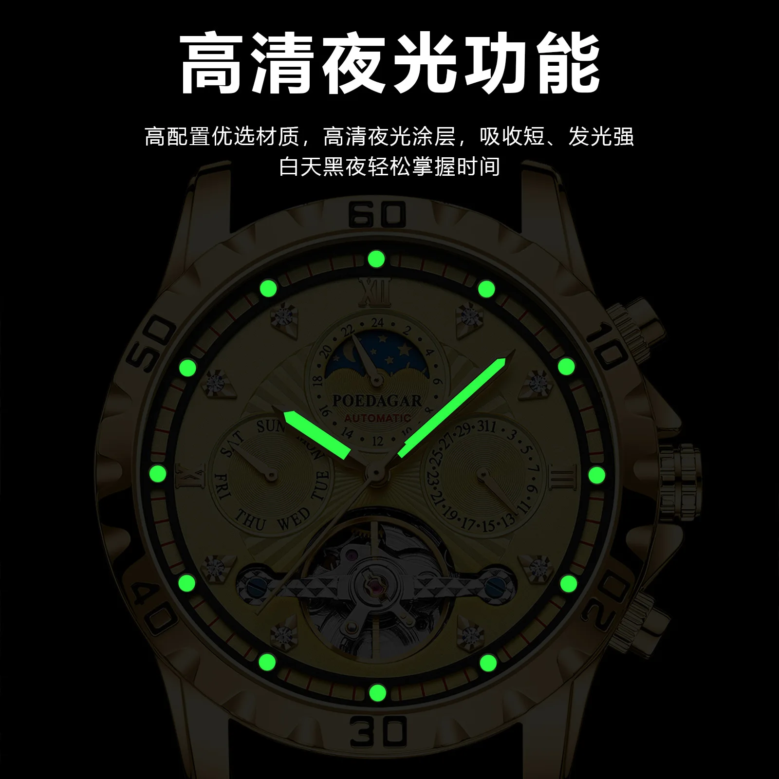 2024 Luxury Brand Men's Mechanical Watch Waterproof Luxury Multifunctional Men's Watch Tourbillon Hollow Watch Luminous Sapphire Glass Business Casual Watch